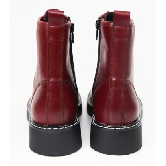 NWT Madden Girl Kurrt Combat Boot Lace Up Side Zip Ankle Bootie Burgundy Paris - Picture 6 of 8
